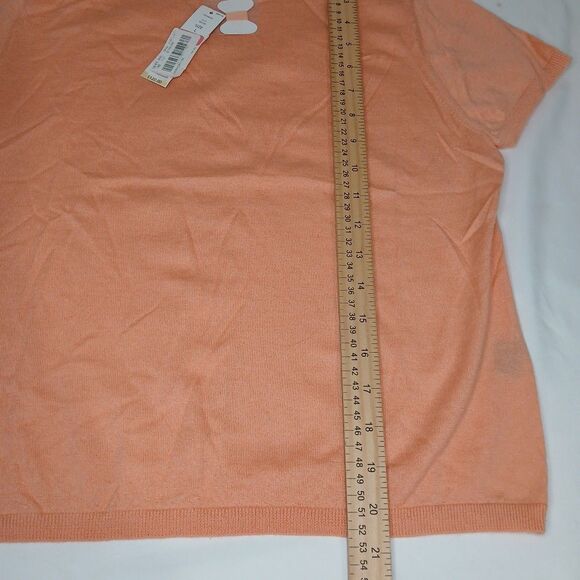Signature Expression 100% Cashmere L Sweater Short Sleeve Lightweight Orange NWT - Picture 4 of 7